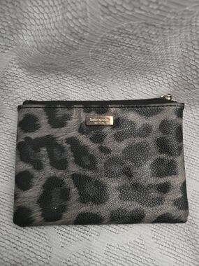 Kate Spade Gray and Black Leopard Print Wristlet Clutch